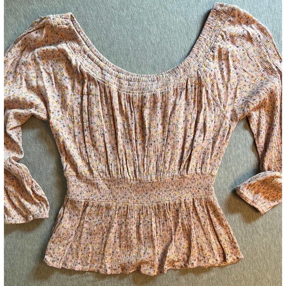 Hippie Rose Womens Casual Top Multicolor Floral Long Sleeve Smocked Boho XL - Picture 8 of 9